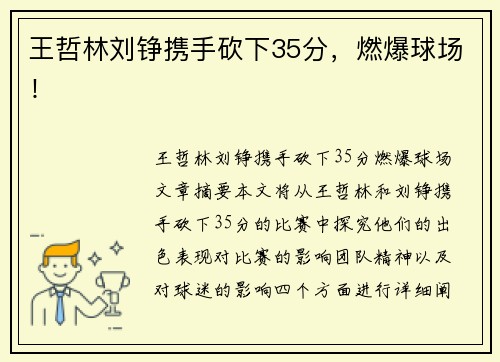 王哲林刘铮携手砍下35分，燃爆球场！